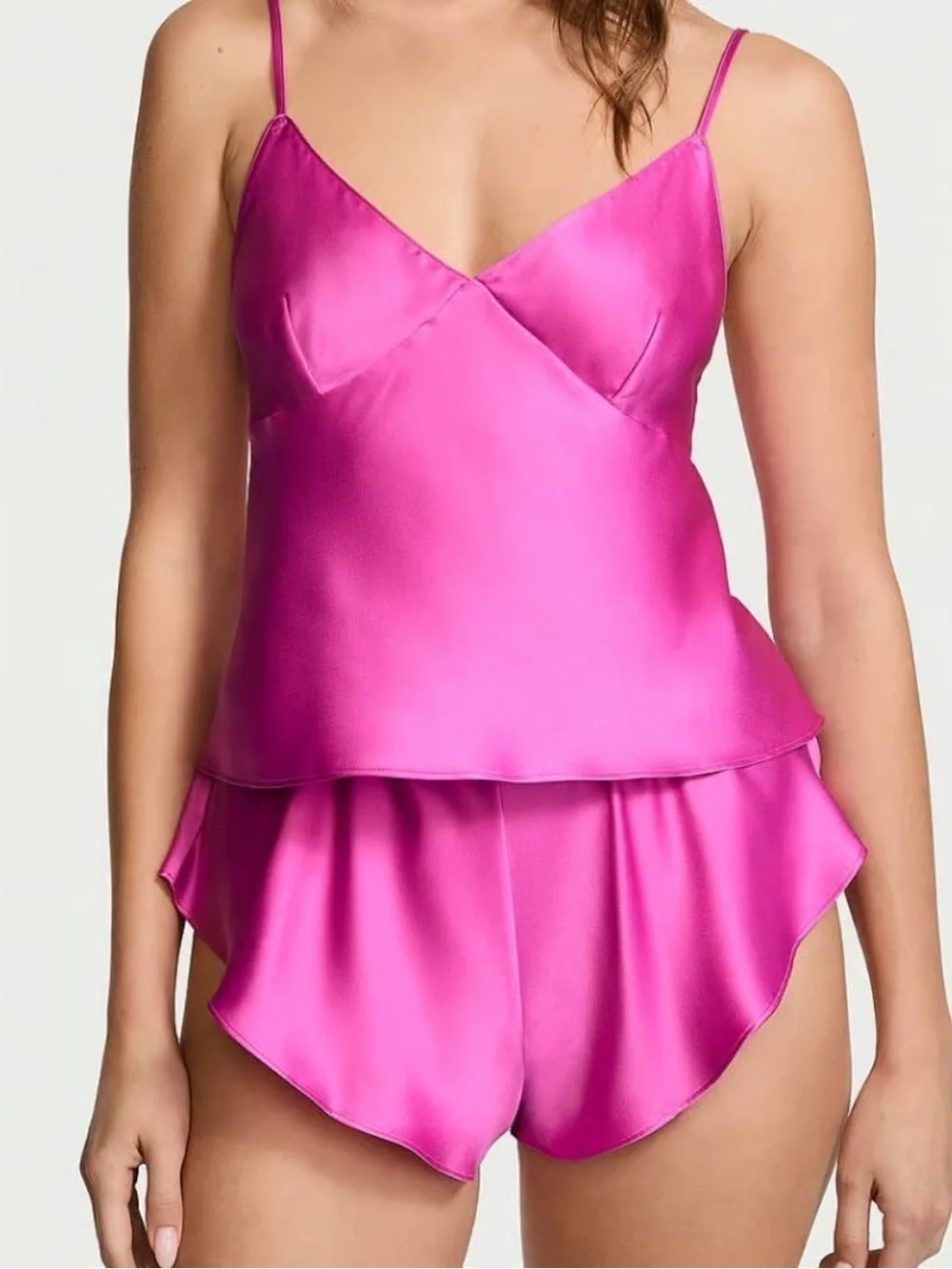 Victoria's Secret Satin Open-Back Cami & Shorts Set Hot Pink Peony sz Medium - Picture 3 of 10